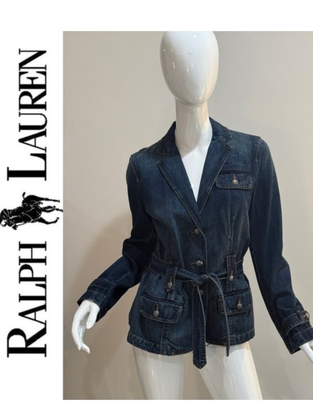 Ralph Lauren LRL Indigo Denim Belted Blazer Jacket Heritage Classic Americana